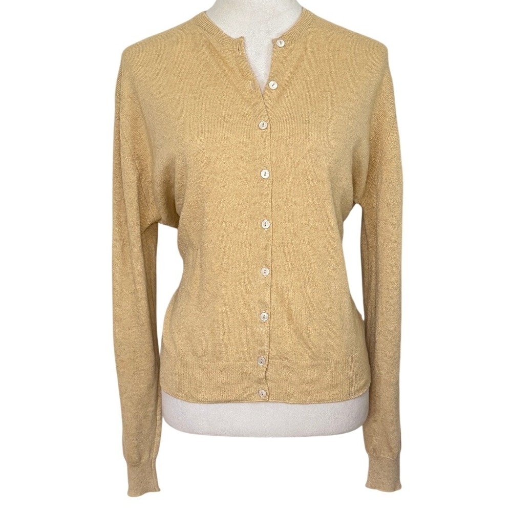 Pringle of Scotland 100% Cashmere Cardigan Sweater Beige Womens M Preppy - Picture 3 of 12